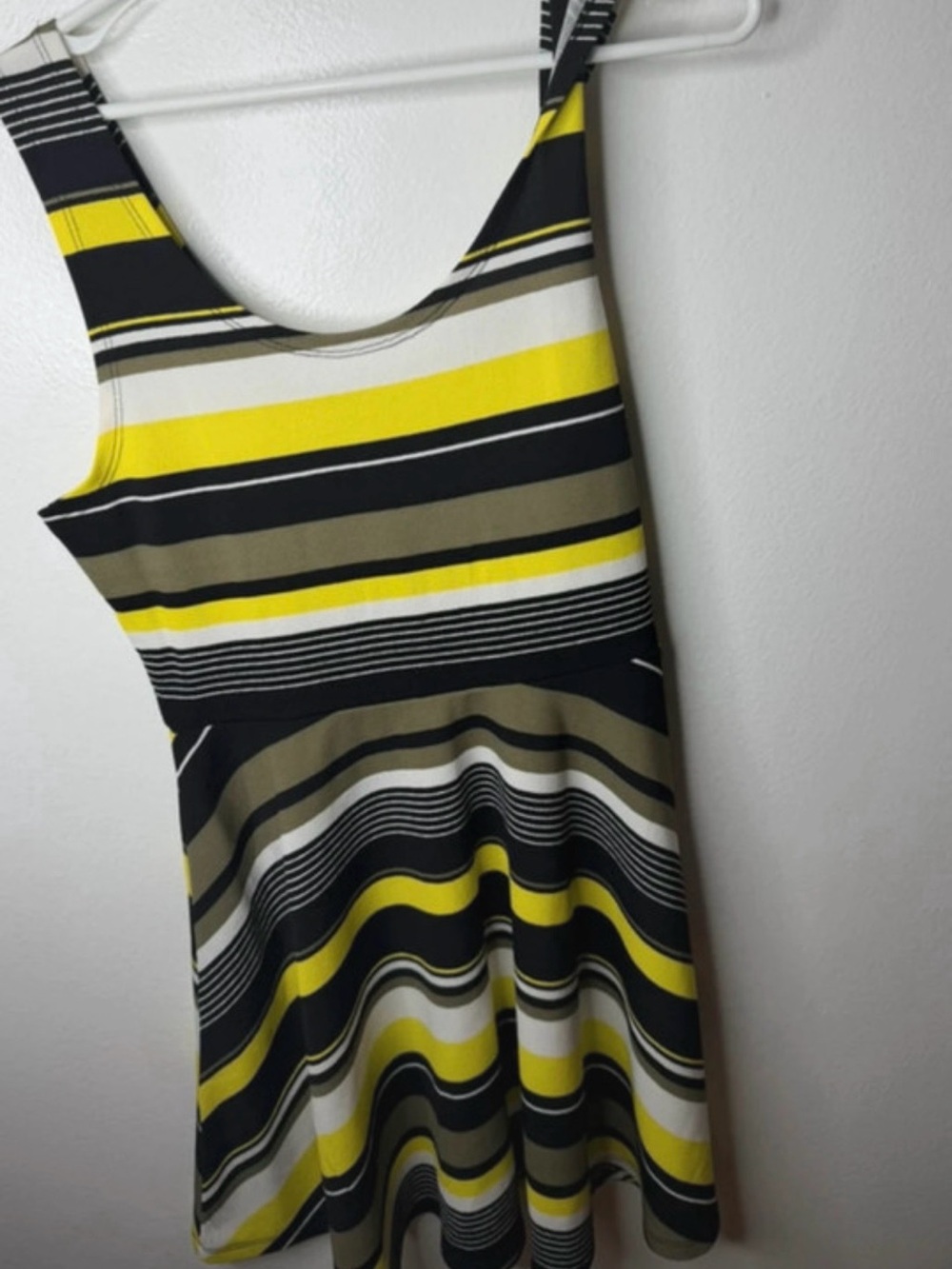 Derek Heart Yellow, Black, White & Olive Striped Tank Dress